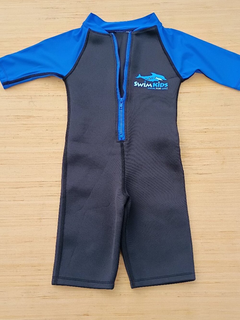 Tuga SwimKids Swim For Life Kids Wetsuit Shorty Swimsuit Zip Front Blue Black Si